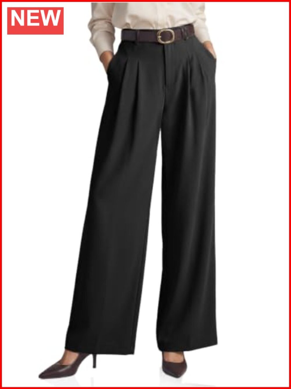 Wide Leg Dress Pants High Waisted Pleated Business Trousers